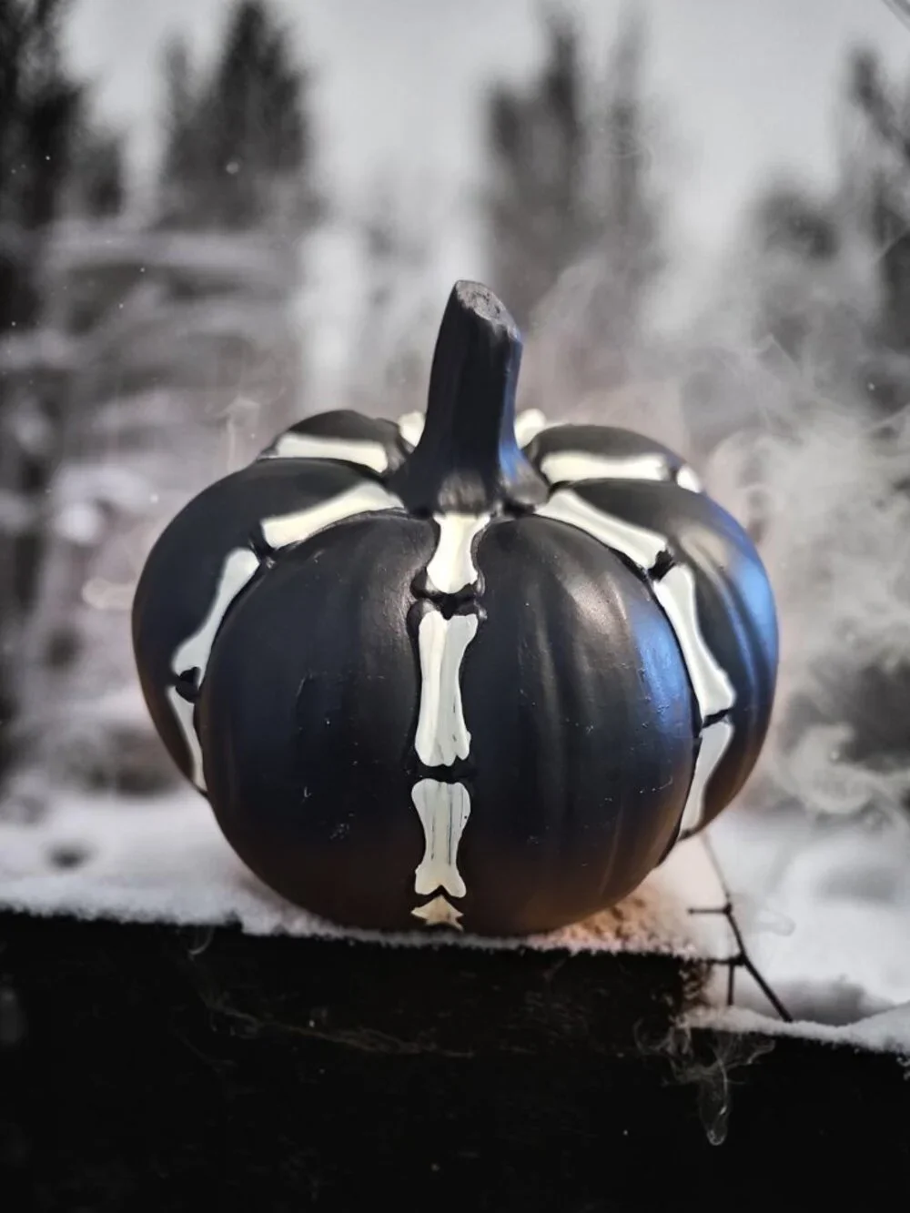 Spooky Pumpkin Décor – Black Skeleton‑Style Pumpkin – Halloween Tabletop